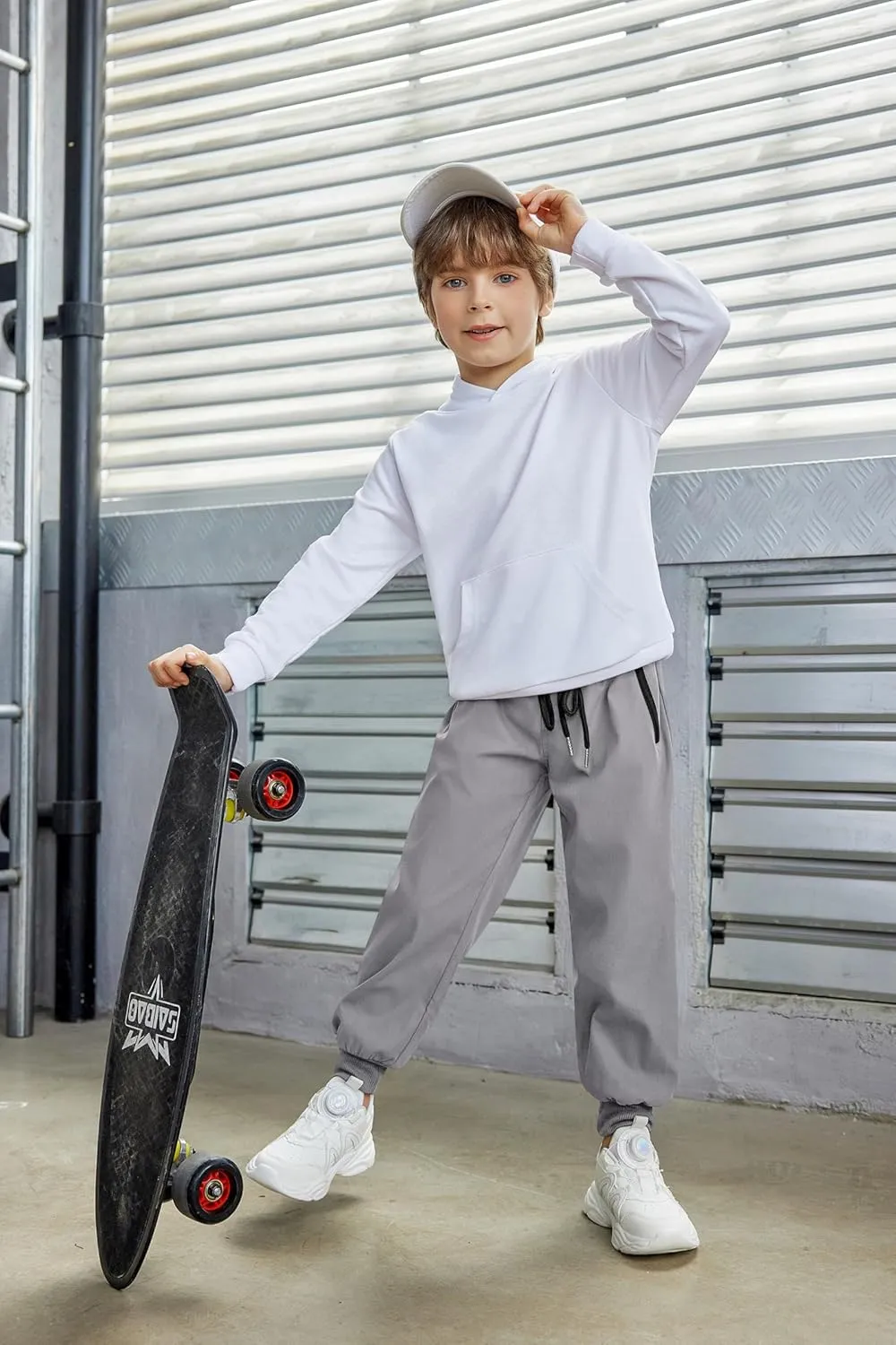 Arshiner Boys Casual Pants Kids Elastic Waist Drawstring Jogger Pants Boys Sweatpants with Zipper Pockets 3-12 Years
