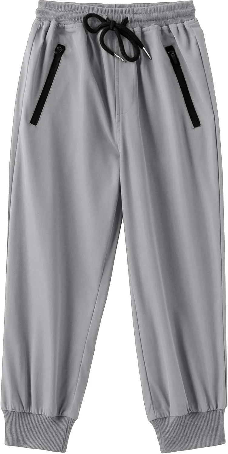 Arshiner Boys Casual Pants Kids Elastic Waist Drawstring Jogger Pants Boys Sweatpants with Zipper Pockets 3-12 Years