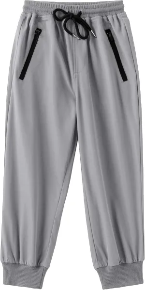 Arshiner Boys Casual Pants Kids Elastic Waist Drawstring Jogger Pants Boys Sweatpants with Zipper Pockets 3-12 Years