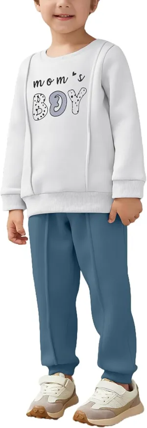 Arshiner Boys Round Neck Long Sleeve Sweatshirt and Pants Set Fall Winter Clothes Toddler Boy 2 Piece Thick Outfits