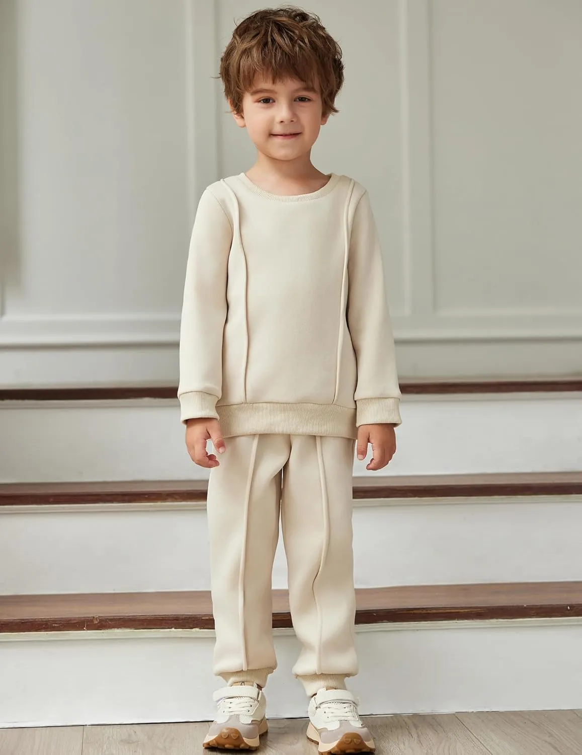 Arshiner Boys Round Neck Long Sleeve Sweatshirt and Pants Set Fall Winter Clothes Toddler Boy 2 Piece Thick Outfits