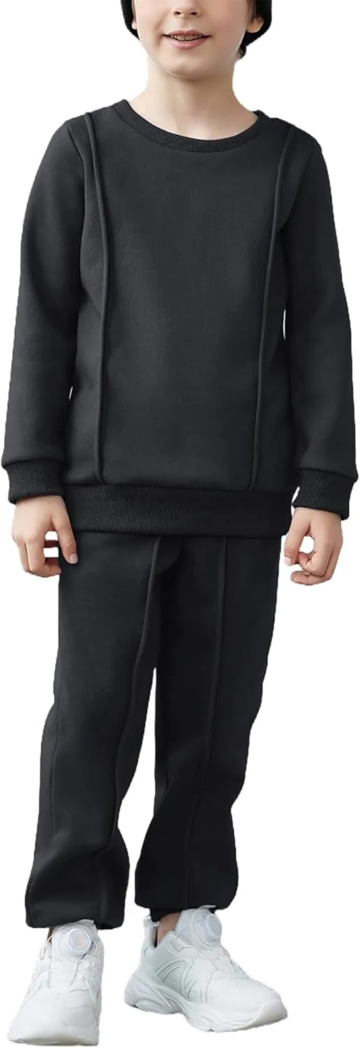 Arshiner Boys Round Neck Long Sleeve Sweatshirt and Pants Set Fall Winter Clothes Toddler Boy 2 Piece Thick Outfits