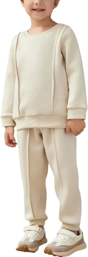 Arshiner Boys Round Neck Long Sleeve Sweatshirt and Pants Set Fall Winter Clothes Toddler Boy 2 Piece Thick Outfits