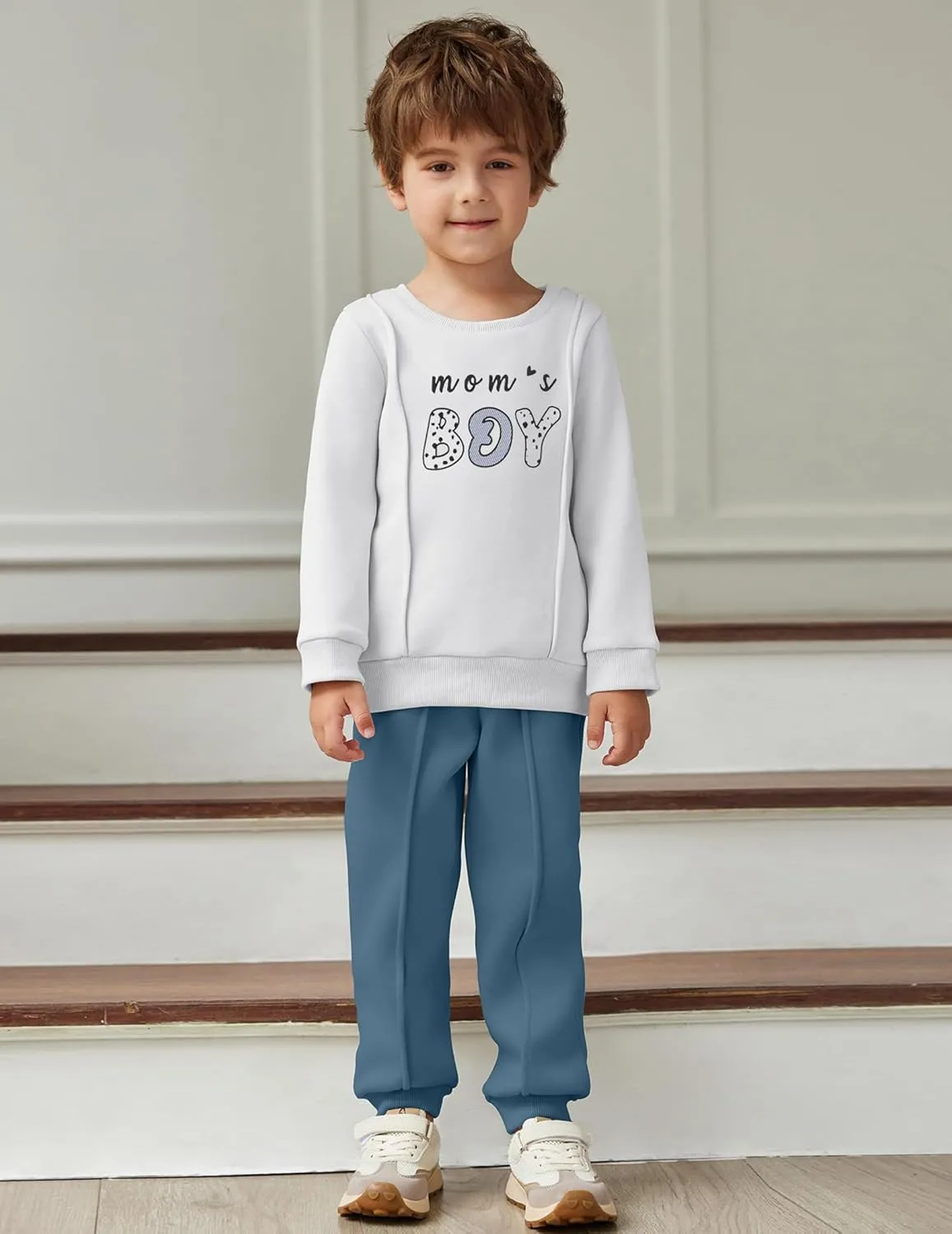 Arshiner Boys Round Neck Long Sleeve Sweatshirt and Pants Set Fall Winter Clothes Toddler Boy 2 Piece Thick Outfits