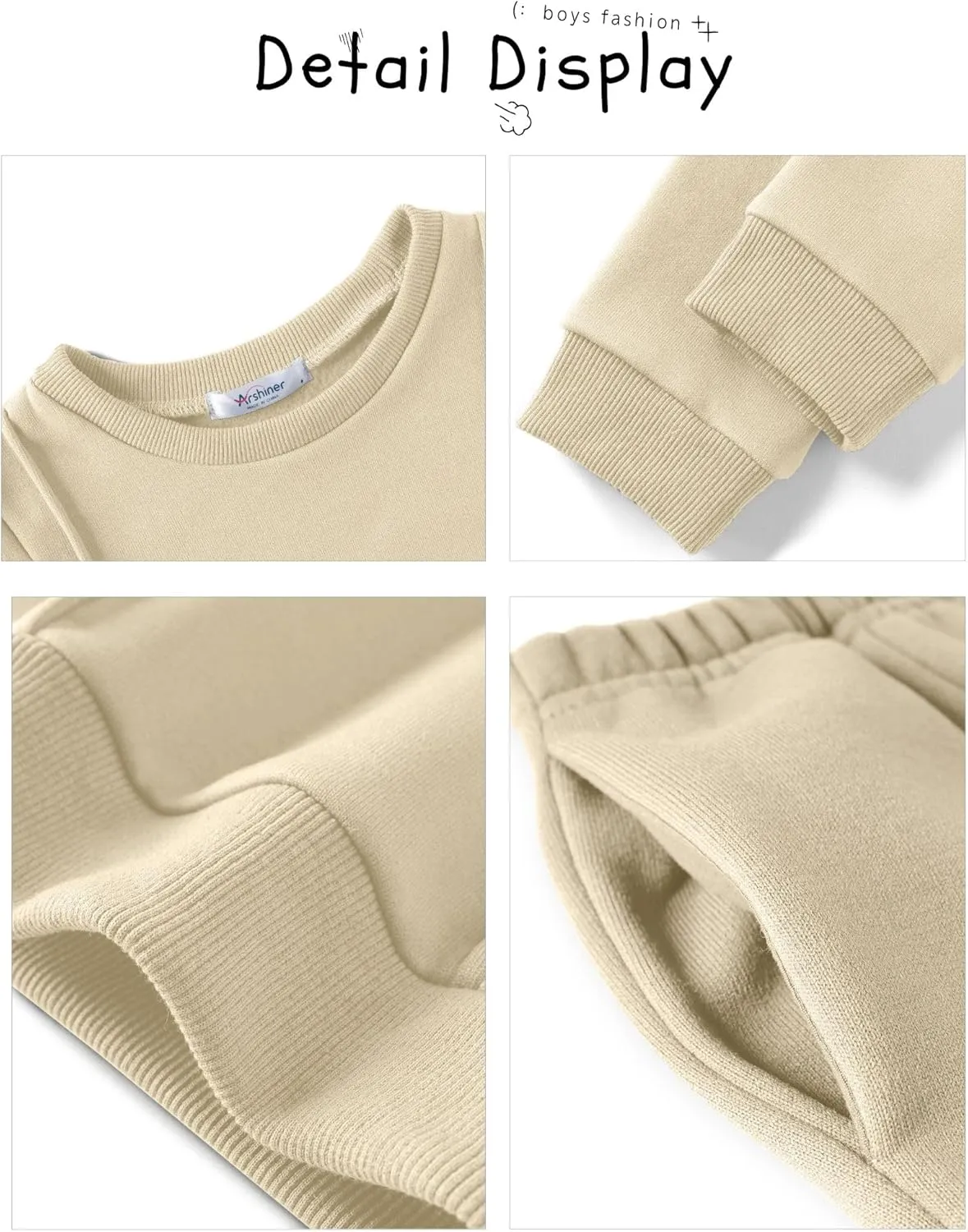 Arshiner Boys Round Neck Long Sleeve Sweatshirt and Pants Set Fall Winter Clothes Toddler Boy 2 Piece Thick Outfits