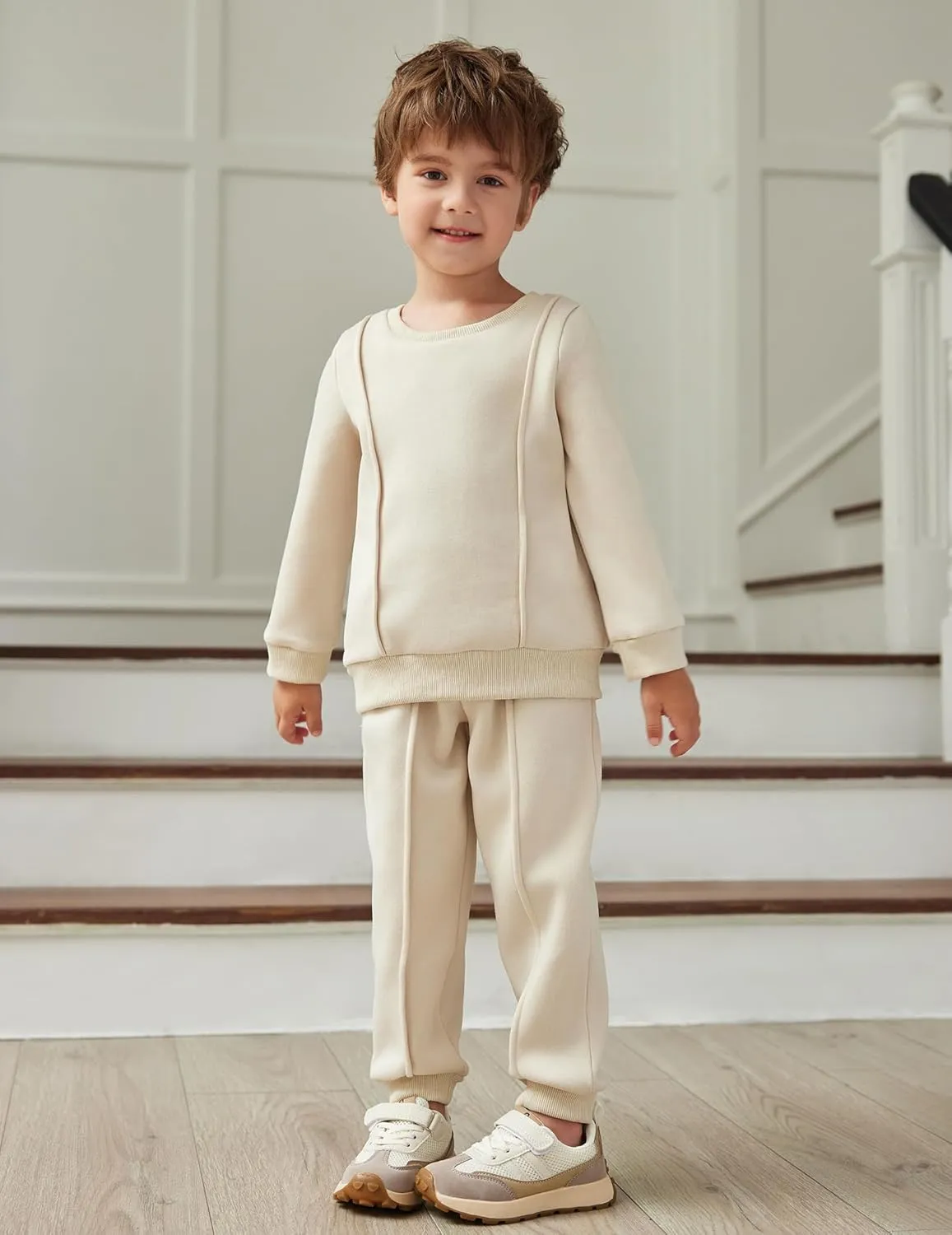 Arshiner Boys Round Neck Long Sleeve Sweatshirt and Pants Set Fall Winter Clothes Toddler Boy 2 Piece Thick Outfits