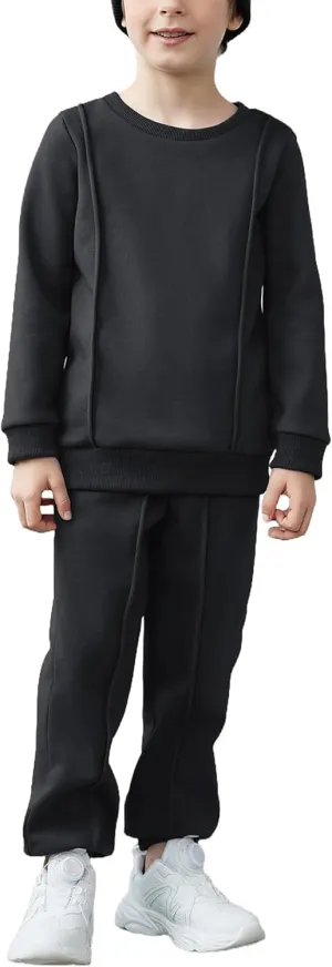 Arshiner Boys Round Neck Long Sleeve Sweatshirt and Pants Set Fall Winter Clothes Toddler Boy 2 Piece Thick Outfits