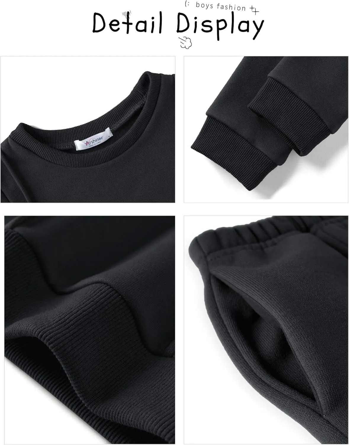 Arshiner Boys Round Neck Long Sleeve Sweatshirt and Pants Set Fall Winter Clothes Toddler Boy 2 Piece Thick Outfits