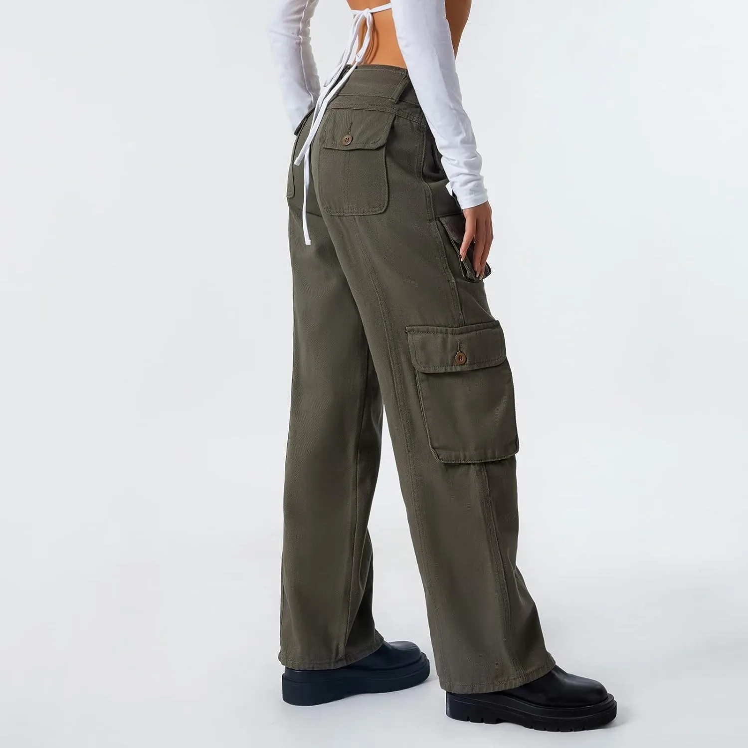 Awoscut Women's Y2k Cargo Pants Casual Straight Leg High Rise Baggy Joggers Trousers with Multiple Pockets Streetwear