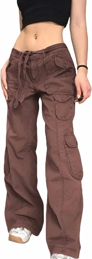 Awoscut Women's Y2k Cargo Pants Casual Straight Leg High Rise Baggy Joggers Trousers with Multiple Pockets Streetwear