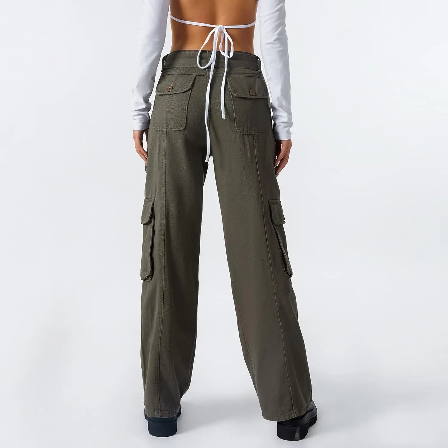 Awoscut Women's Y2k Cargo Pants Casual Straight Leg High Rise Baggy Joggers Trousers with Multiple Pockets Streetwear