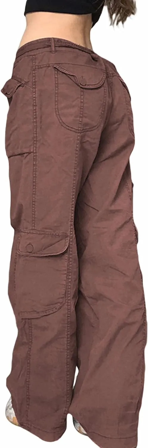 Awoscut Women's Y2k Cargo Pants Casual Straight Leg High Rise Baggy Joggers Trousers with Multiple Pockets Streetwear