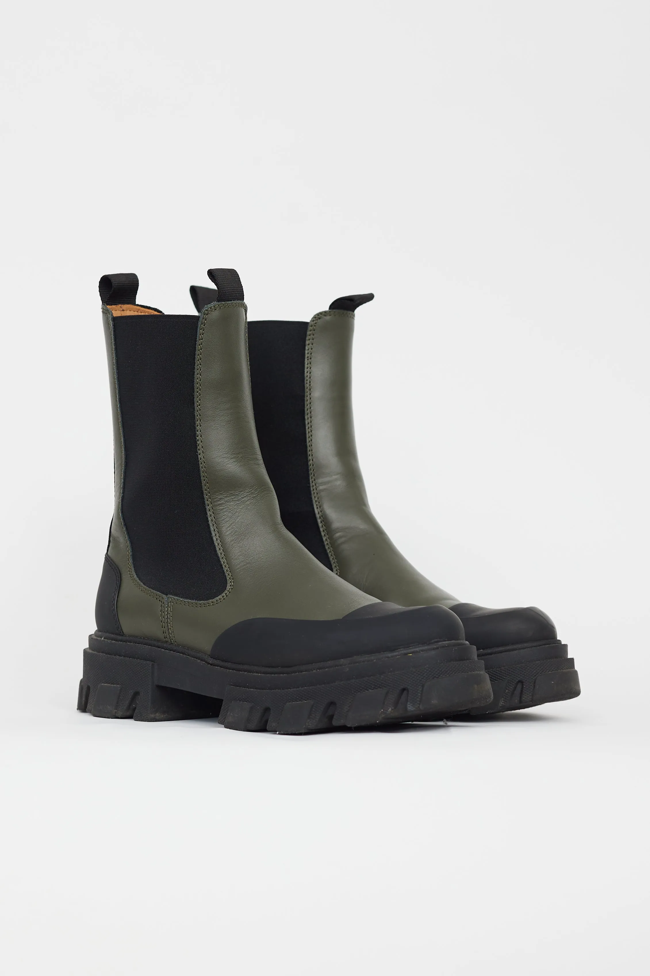 Black & Green Leather Chelsea Boot