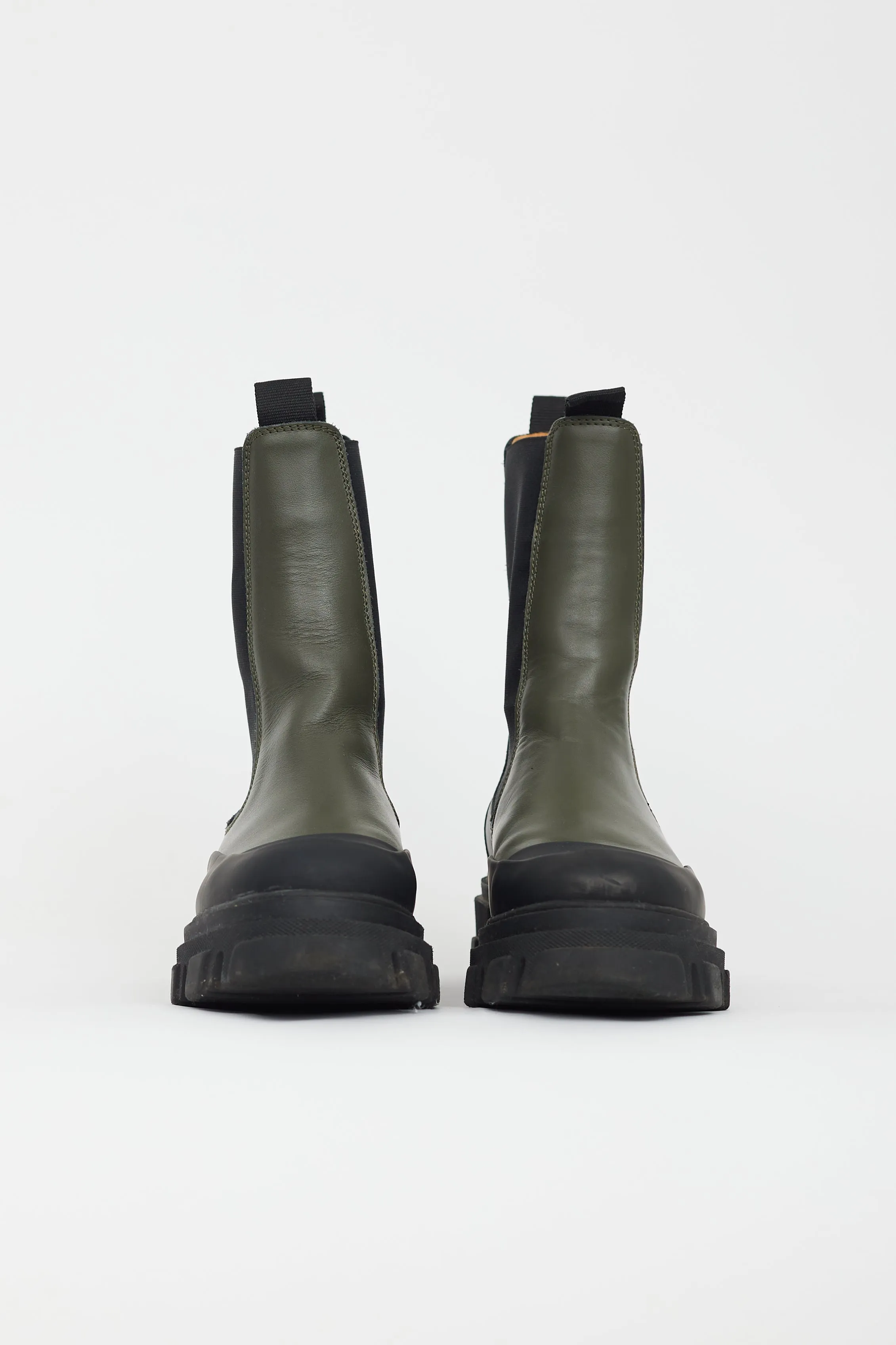 Black & Green Leather Chelsea Boot