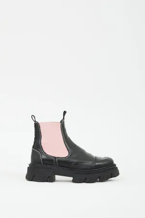 Black & Pink Leather Chelsea Boot