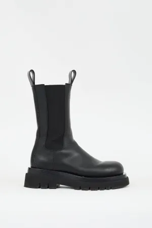 Black Leather Lug Chelsea Boot