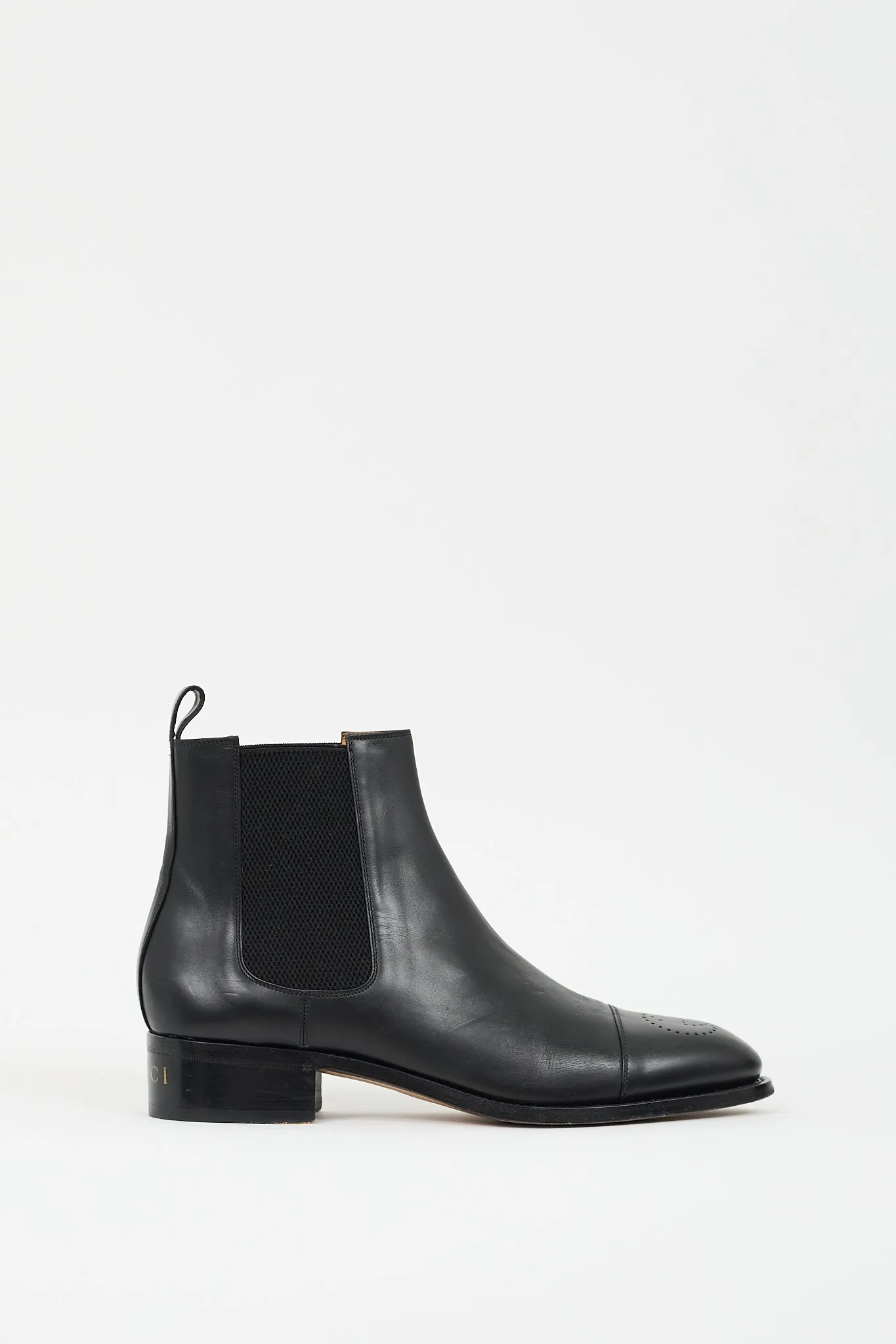 Black Leather Perforated GG Chelsea Boot