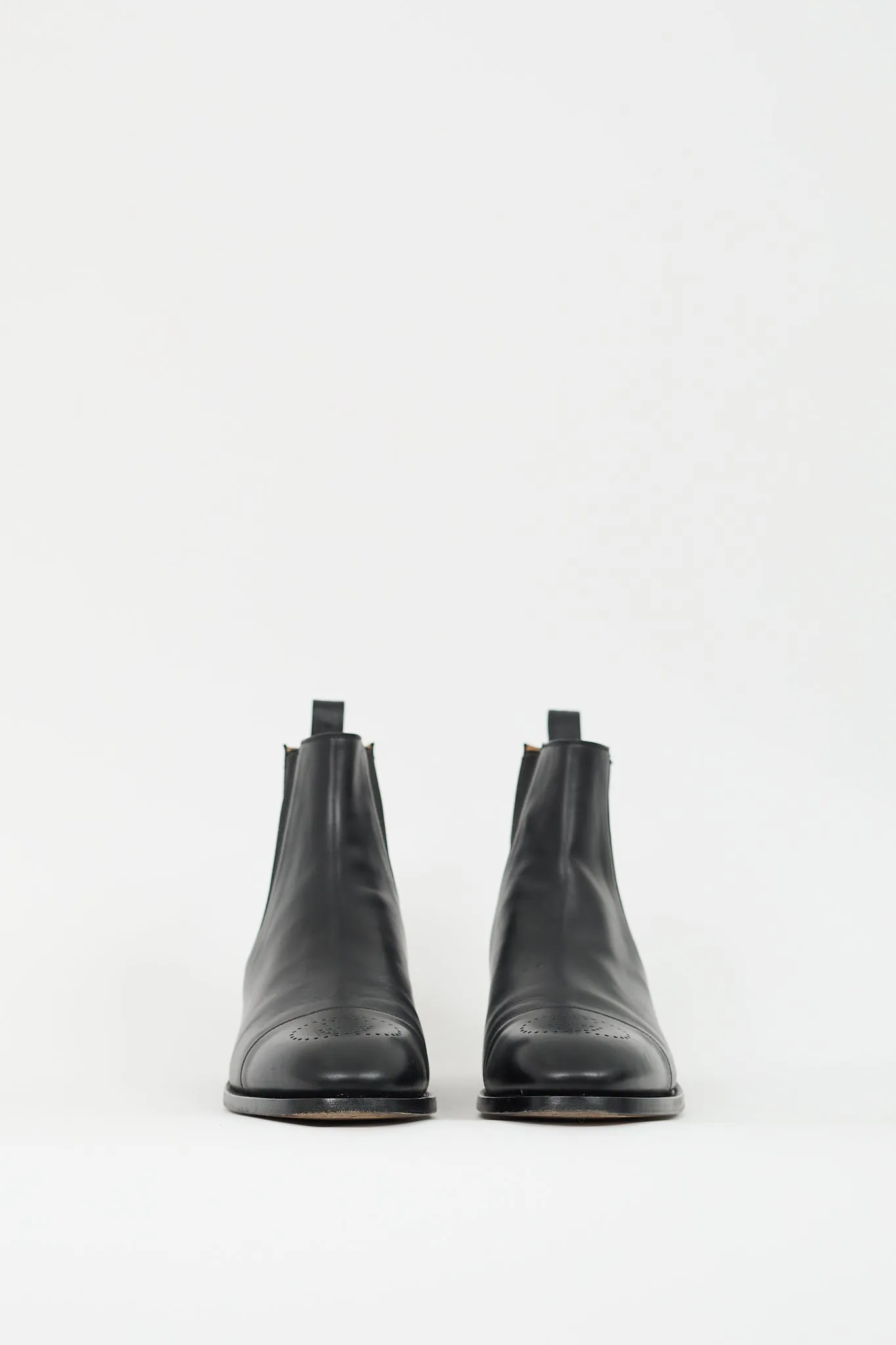 Black Leather Perforated GG Chelsea Boot