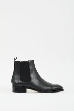 Black Leather Perforated GG Chelsea Boot