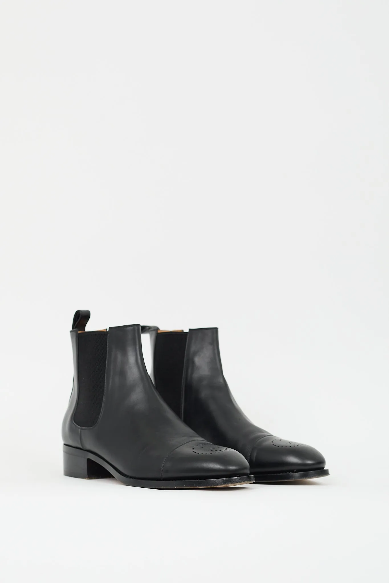 Black Leather Perforated GG Chelsea Boot