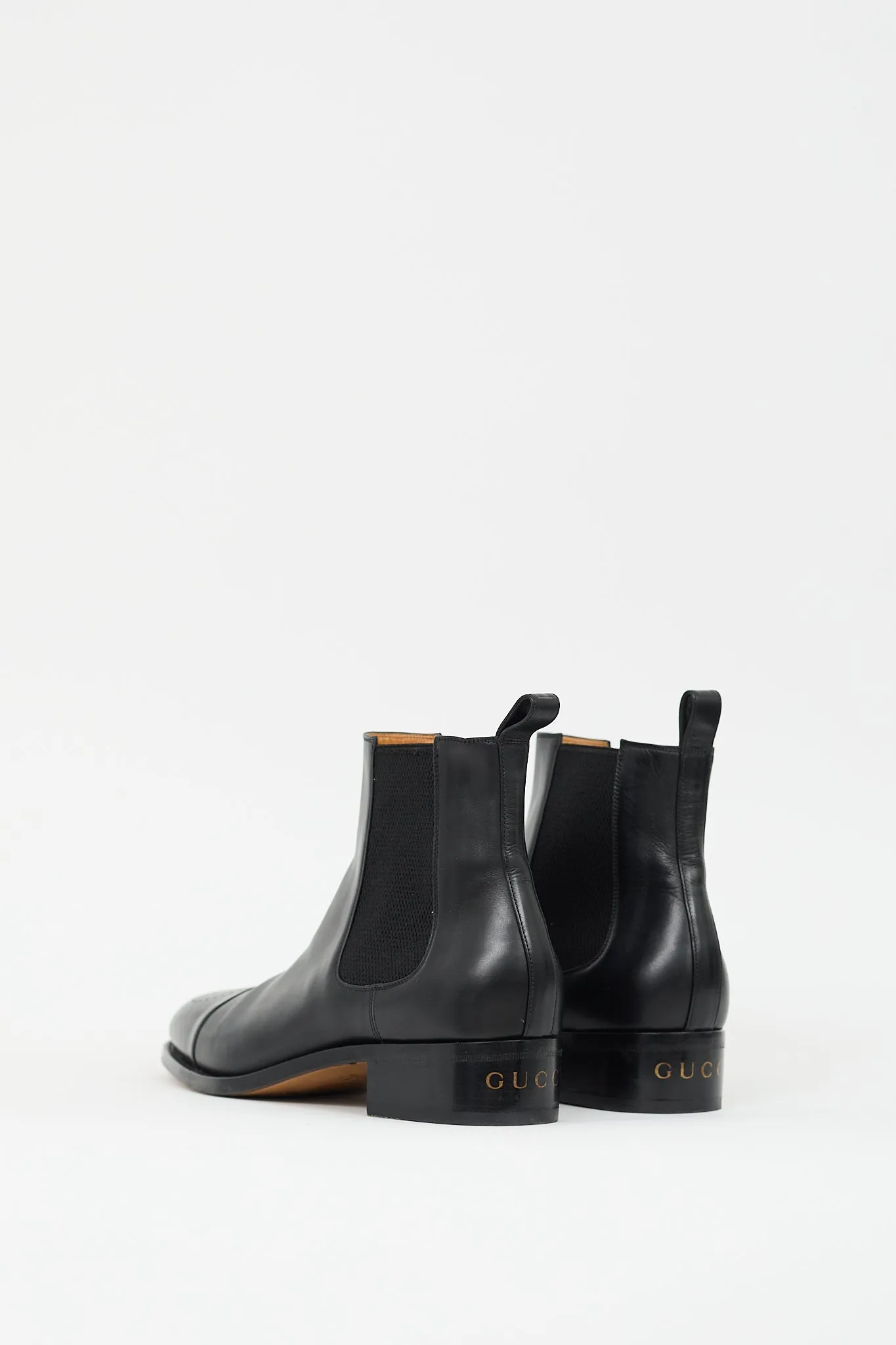 Black Leather Perforated GG Chelsea Boot