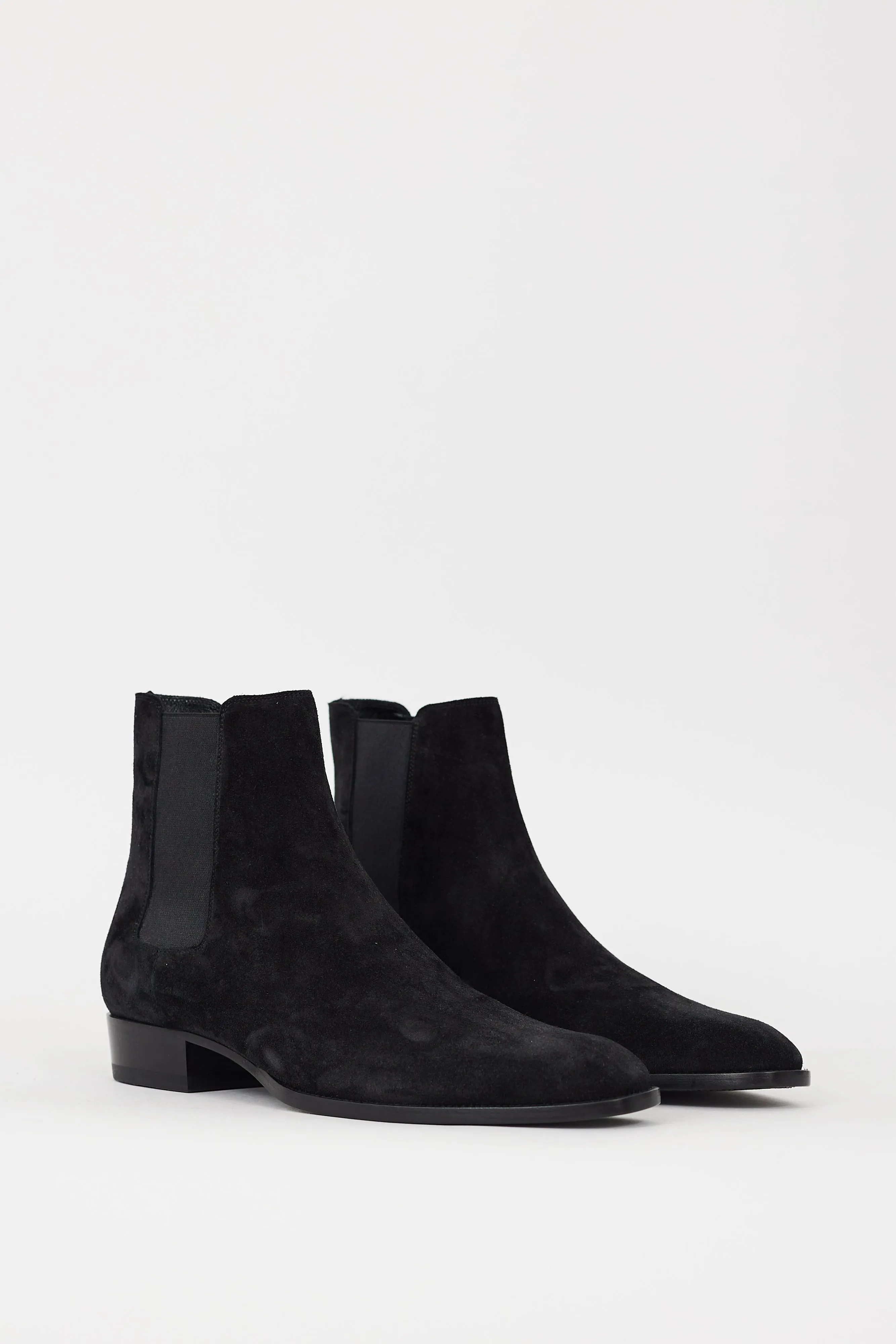 Black Suede Pointed Toe Chelsea Boot