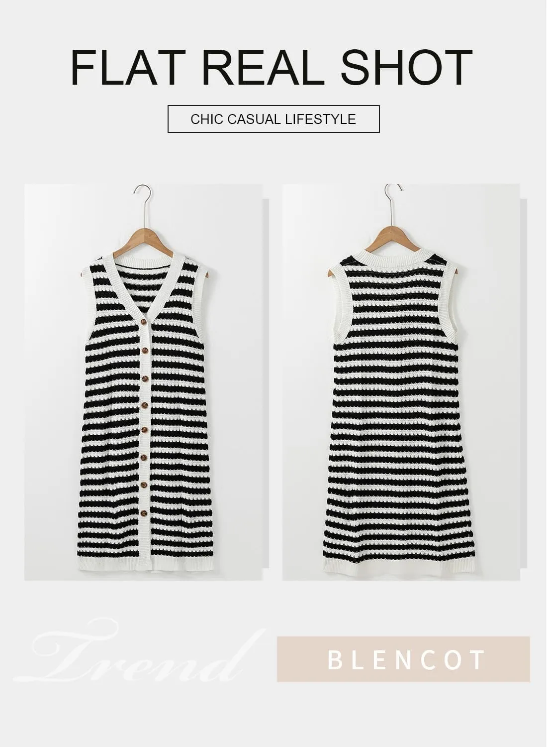 BLENCOT Women's V Neck Striped Summer Tank Dress Causal Sleeveless Button Cardigan Midi Cover Up Dresses