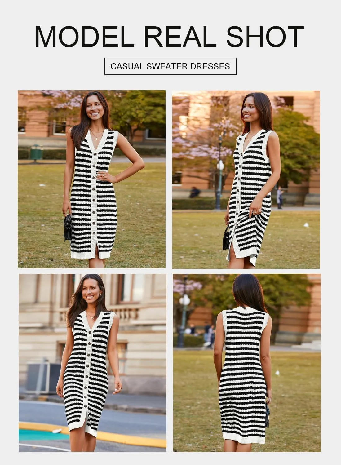 BLENCOT Women's V Neck Striped Summer Tank Dress Causal Sleeveless Button Cardigan Midi Cover Up Dresses