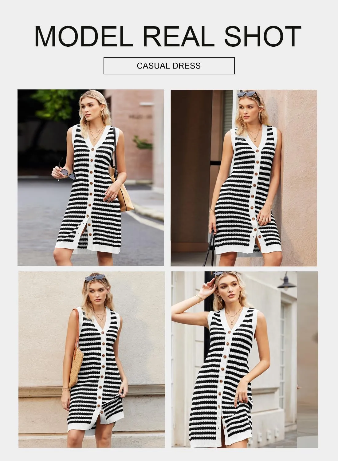 BLENCOT Women's V Neck Striped Summer Tank Dress Causal Sleeveless Button Cardigan Midi Cover Up Dresses