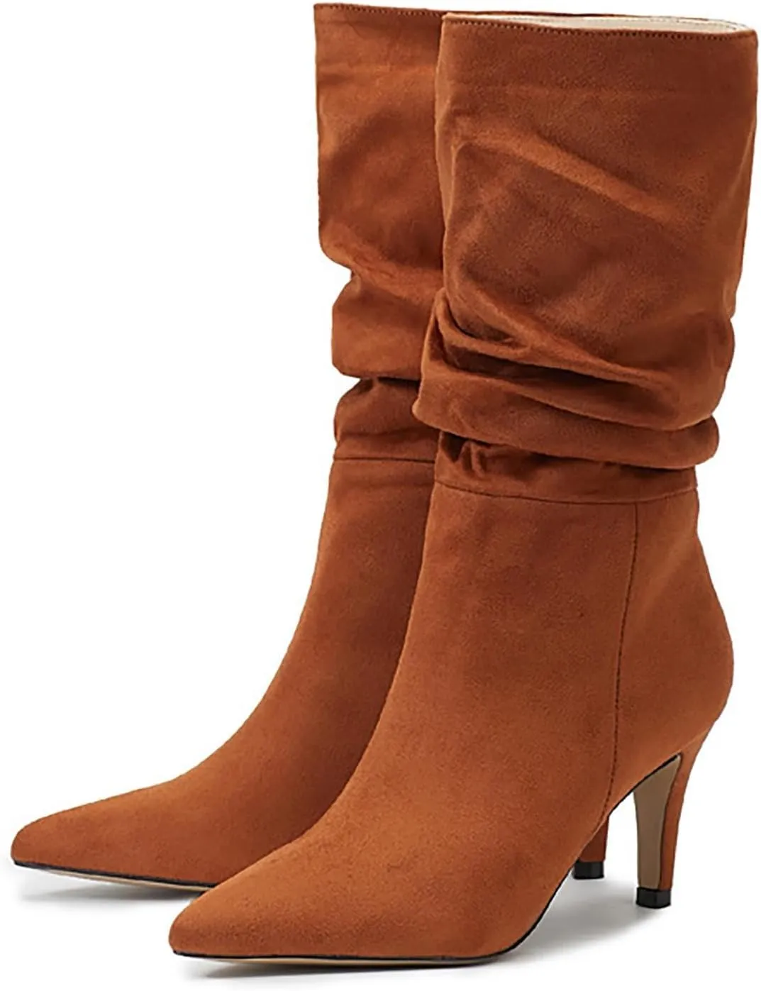 Boots For Women Mid Calf Ankle Boots for Women Suede Pleated Low Heel Point Toe Boots Fall Comfortable Wide Calf Winter