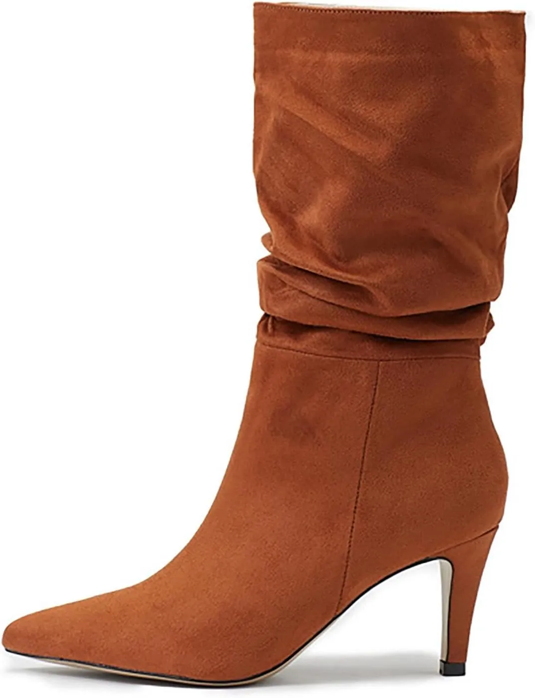 Boots For Women Mid Calf Ankle Boots for Women Suede Pleated Low Heel Point Toe Boots Fall Comfortable Wide Calf Winter