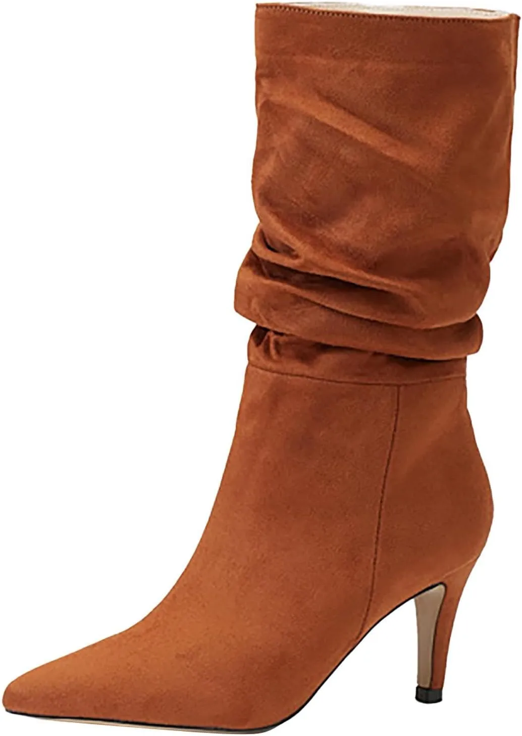 Boots For Women Mid Calf Ankle Boots for Women Suede Pleated Low Heel Point Toe Boots Fall Comfortable Wide Calf Winter