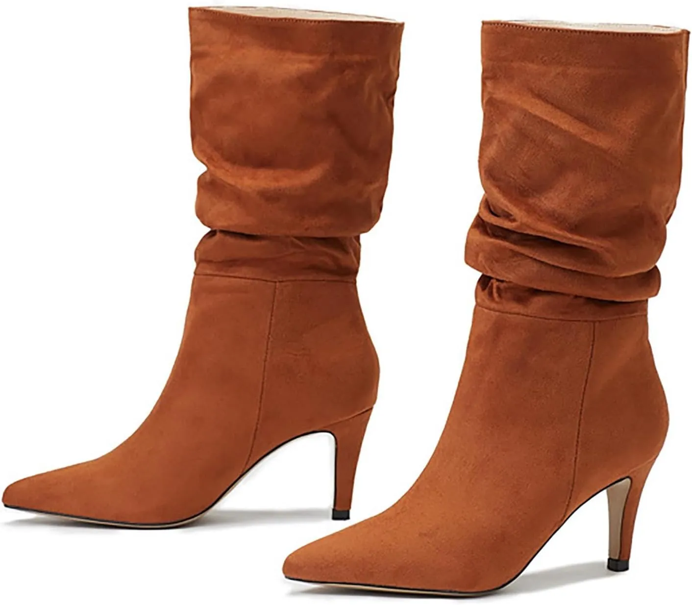 Boots For Women Mid Calf Ankle Boots for Women Suede Pleated Low Heel Point Toe Boots Fall Comfortable Wide Calf Winter