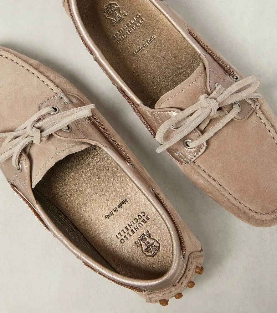 Brunello Cucinelli Leather-trimmed suede moccasins