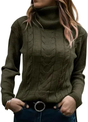 Cable Knit Sweater Women Long Sleeve Solid Color Casual Loose Chunky Knit Pullover S~2XL