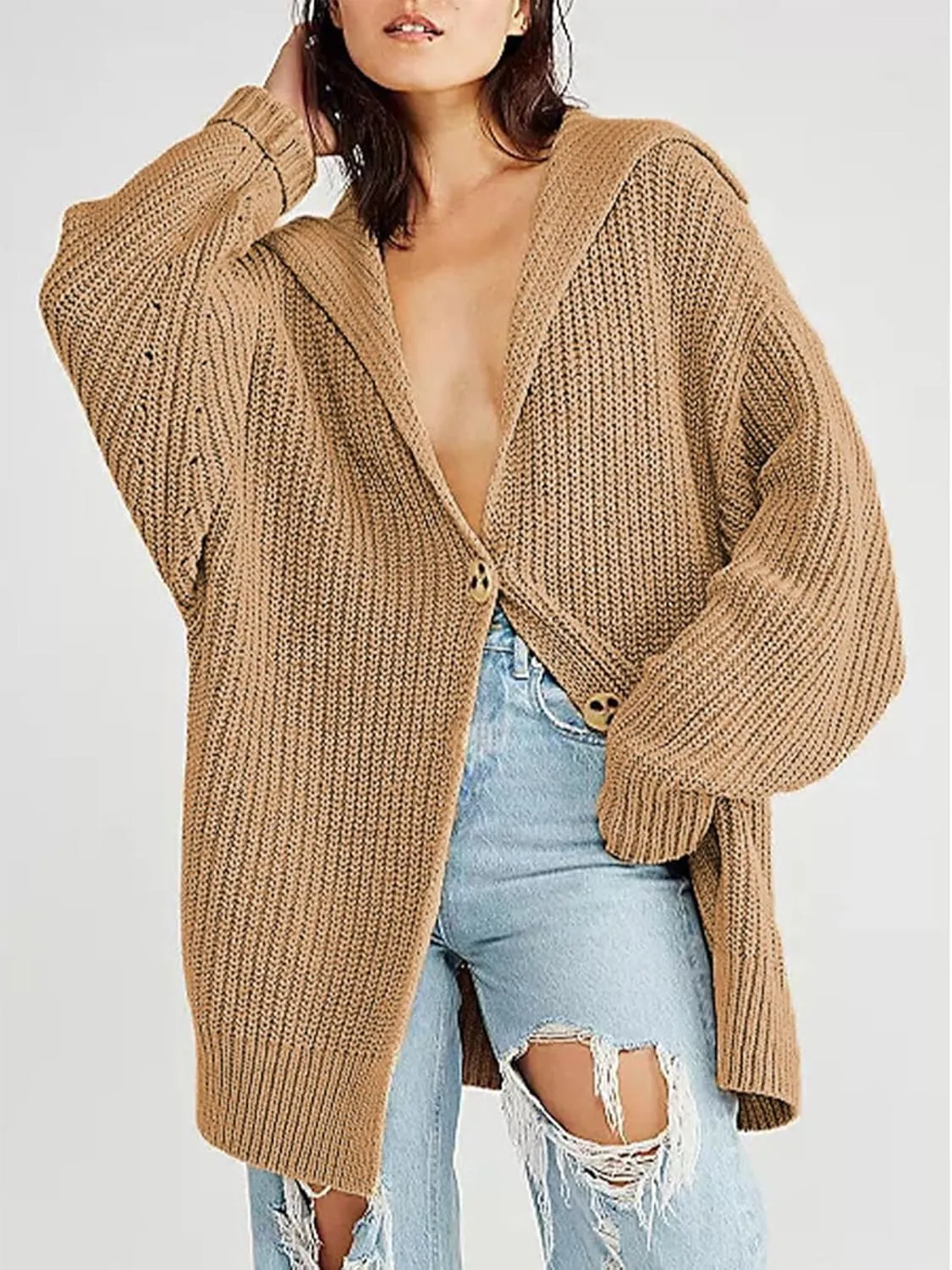 Cardigan Sweaters for Women Sailor Collar Long Sleeve Button Oversized Chunky Knit Trendy Slouchy Coat