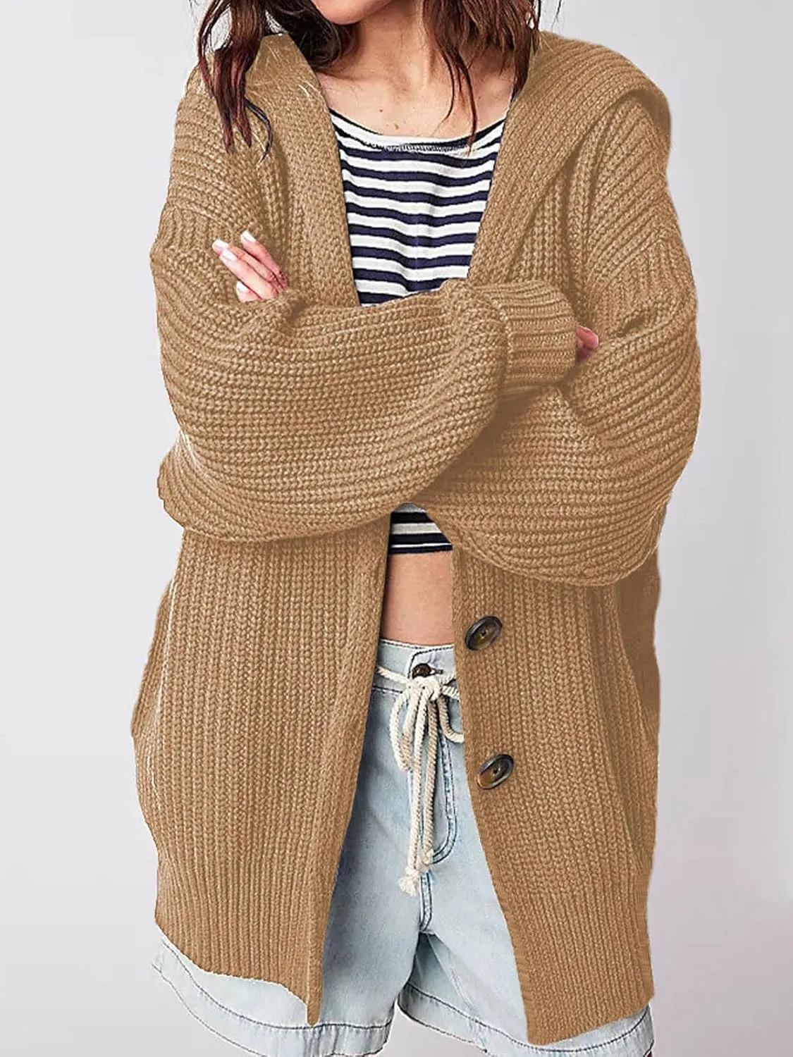 Cardigan Sweaters for Women Sailor Collar Long Sleeve Button Oversized Chunky Knit Trendy Slouchy Coat
