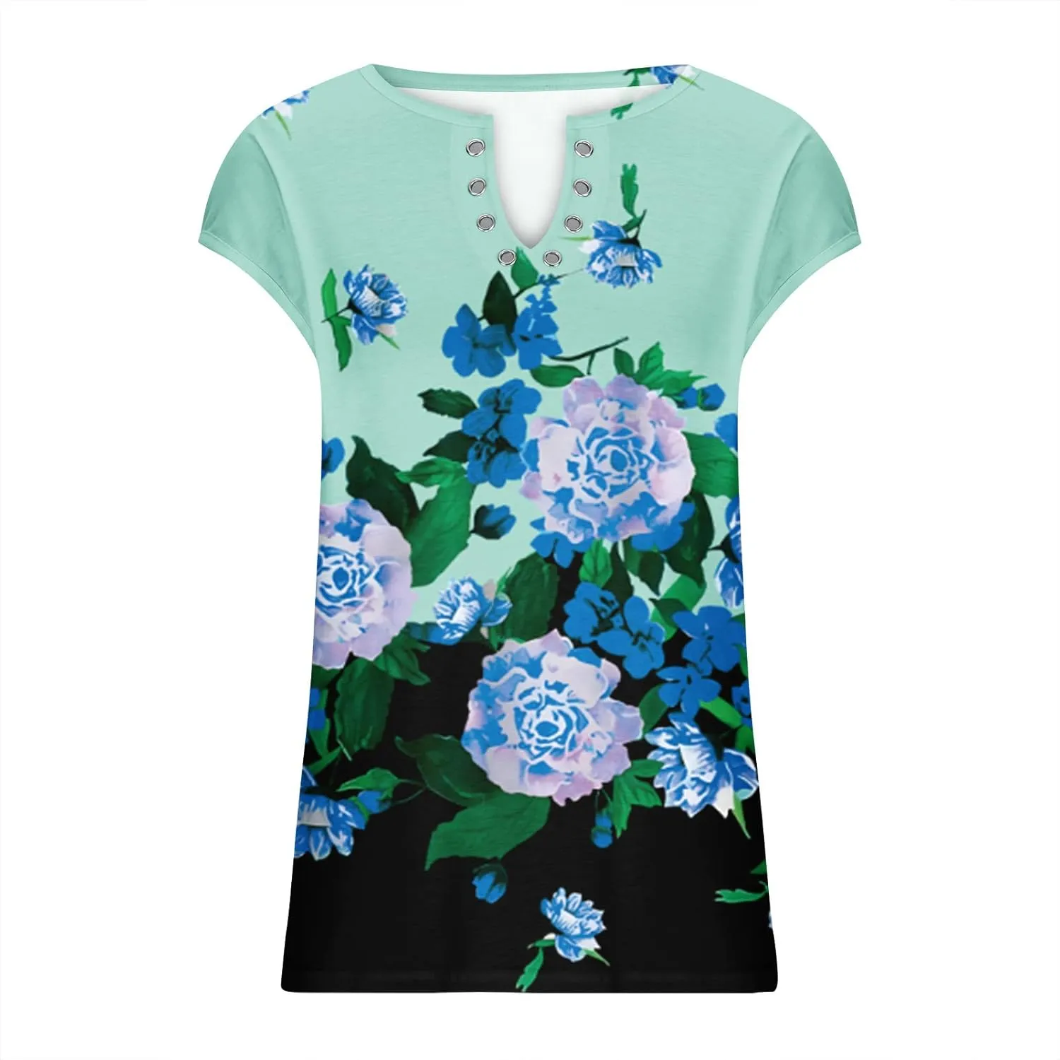 Ceboyel Women Cap Sleeve Blouse Tops Floral Print Fashion Casual T Shirts V Neck Cute Summer Tee Loose Vacation Outfits 2023