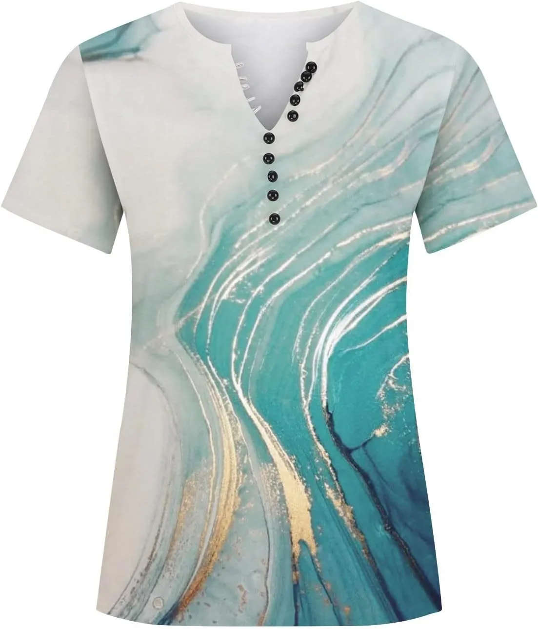 Ceboyel Women Floral Print Henley Shirts Button Down V Neck Sexy Causal Tops Short Sleeve Tunic Blouses Dressy Ladies Outfits