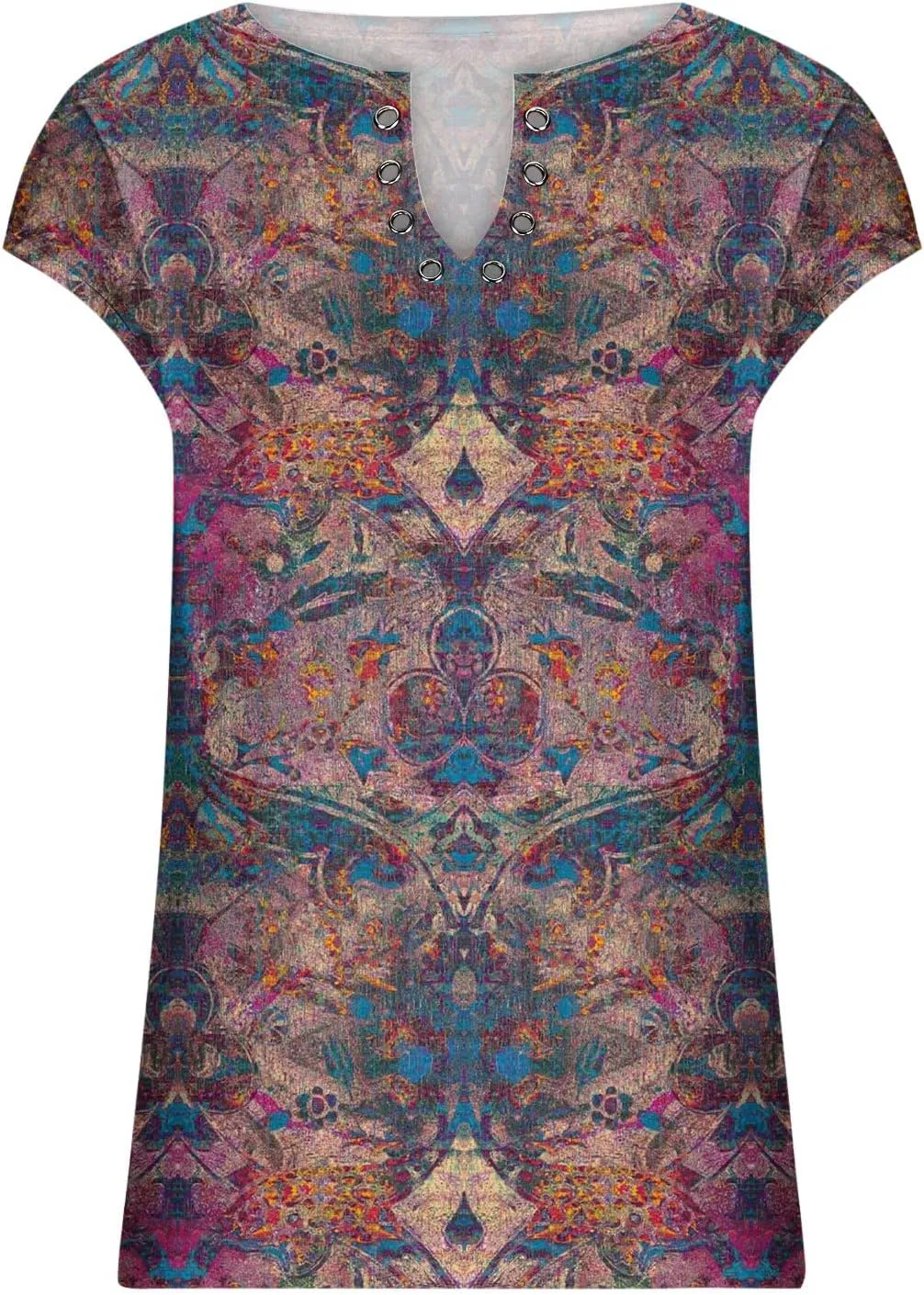 Ceboyel Women Paisley Print Summer Tops Cap Sleeve Blouses Shirts V Neck Vintage Tunic Dressy Causal Going Out Clothing