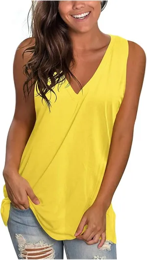 Ceboyel Womens Gradient Summer Tank Tops V Neck Casual T Shirts Sleeveless Tunic Blouses Trendy Beach Vacation Outfits 2023