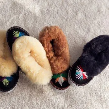 Children's Sheepskin Moccasin Slippers - Navy Fur