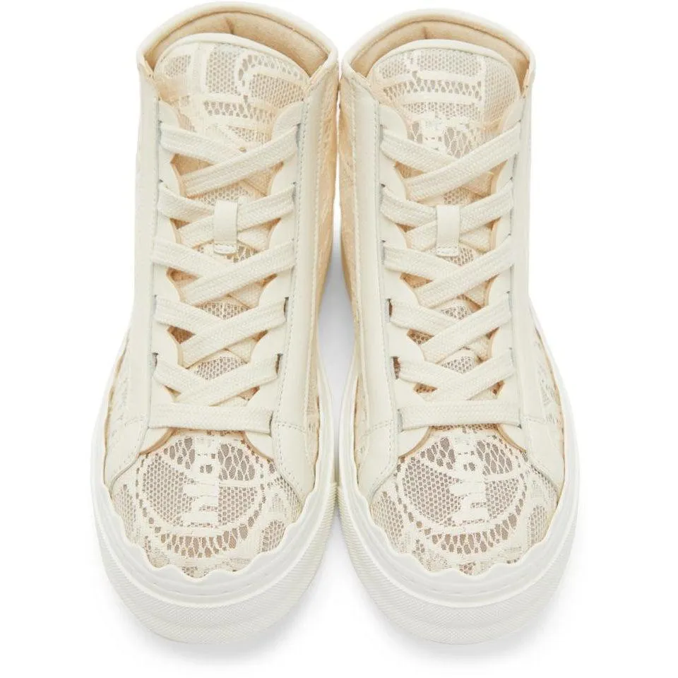 ChloÃ© Off-White Lace Lauren High-Top Sneakers