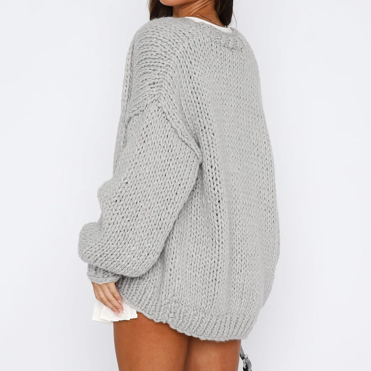 Chunky Cardigan Sweaters for Women Crochet Knit Oversized Long Sleeve Open Front Cardigan Loose Sweater Outwear
