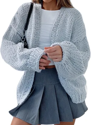 Chunky Cardigan Sweaters for Women Crochet Knit Oversized Long Sleeve Open Front Cardigan Loose Sweater Outwear