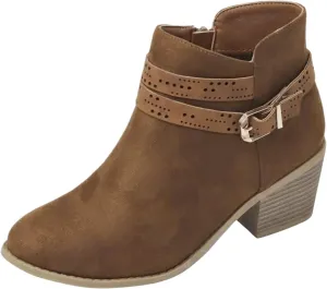 ClassI C Versatile Women Solid Dark Brown Ankle Boots With Side Zipper Round Toe Mid Heel Flat Boots for Women Low Heel