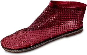 Comfortable Mesh Fishnet Shiny Gem Sandals Low Heel Slip on Stockings Rhinestone Net Flat Sandals