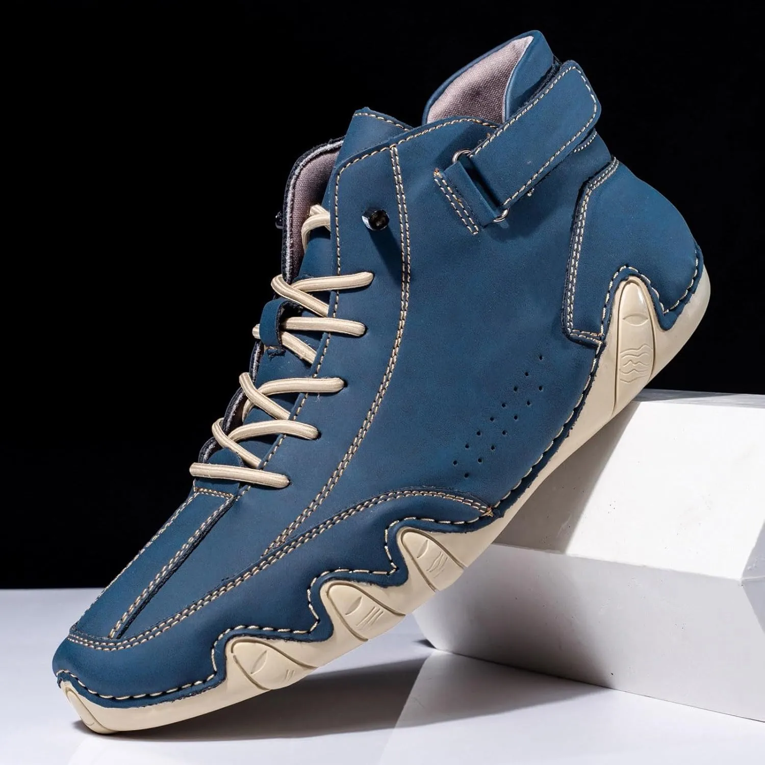 Couple's High Top Boots Lightweight Chukka Boot Soft Flat Soled Suede Shoes Hook and Loop Casual Shoes for Men