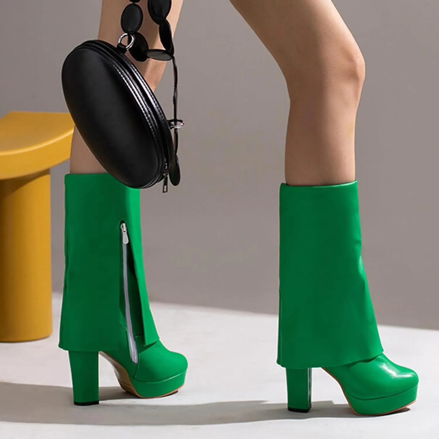 Cowboy Boots for Women Western Cowgirl Knee High Chunky Heel Boots with Pull-Up Tabs Rain Boots Pull On Knee High Side Zipper