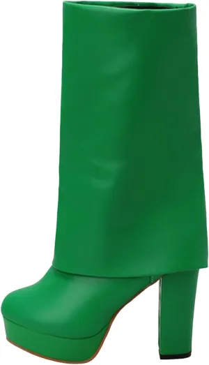 Cowboy Boots for Women Western Cowgirl Knee High Chunky Heel Boots with Pull-Up Tabs Rain Boots Pull On Knee High Side Zipper
